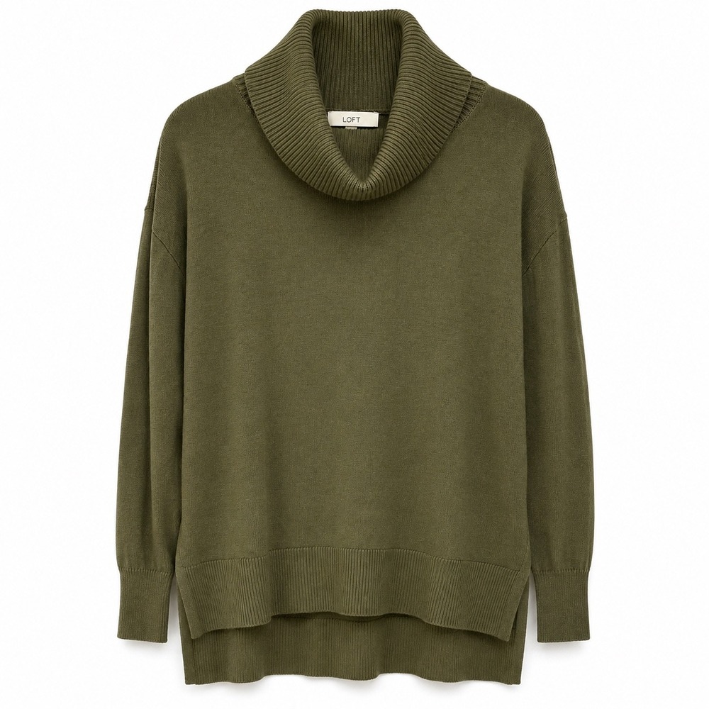 Loft Womens Olive Green Cowl Neck Sweater High Low Hem Size M 570585